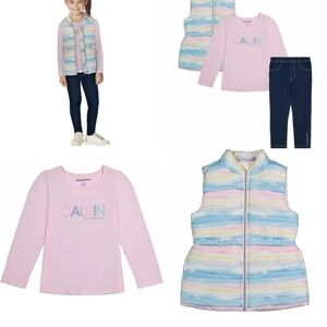 Calvin Klein Girls' Pink and Striped Vest Set 3 Piece